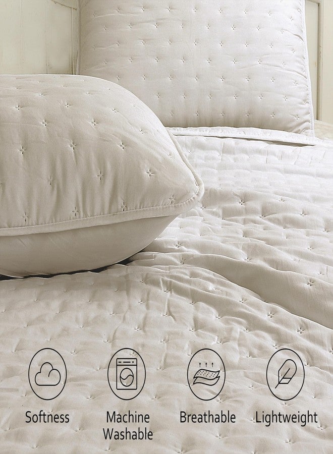 ROARINGWILD Beige Queen Size Quilt Bedding Set with 2 Pillow Shams, Full Lightweight Soft Microfiber Bedspread Coverlet, Thin Comforter Bed Cover for All Season, 3 Pieces, 90x90 inches - Image 3